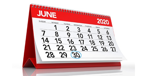 June 2020 Calendar. Isolated on White Background. 3D Illustration