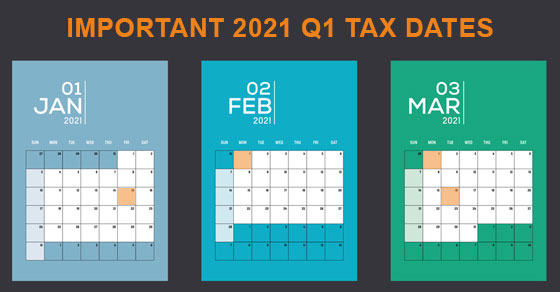 calendar showing deadlines highlighted for first quarter of 2021
