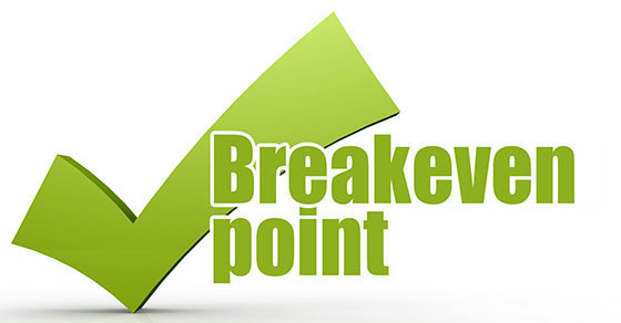 Break-even point word with green checkmark, 3D rendering