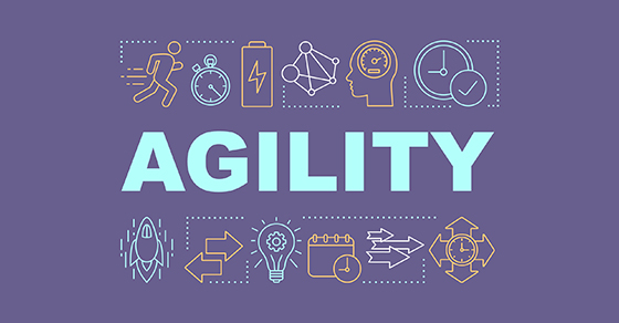 Agility word concepts banner. Timeliness. Time management. Productivity and efficiency. Isolated lettering typography idea with linear icons. Respect deadlines. Vector outline illustration