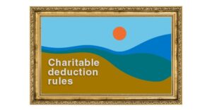 framed picture with colors depicting sand, ocean and sky with words charitable deduction rules