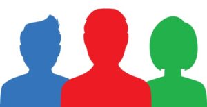 three profiles of people in different colors, blue, red, green