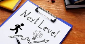 Next level is shown on a business photo using the text