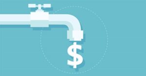 vector image of water faucet with drip in shape of dollar sign