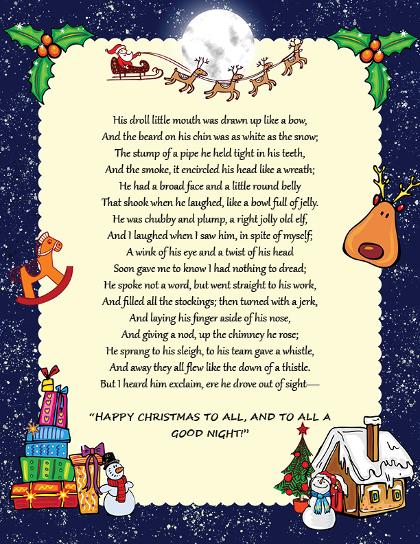 Twas the night before Christmas poem, spread across 3 pages
