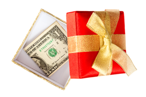 dollar bill inside the gift box
