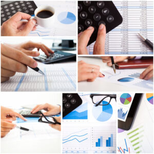 Details of business people at work, financial statements, budgeting, audit, review, Composition of business related images