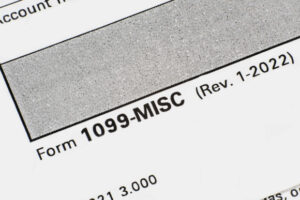 Close up of lower left corner of Internal Revenue Service form 1099-MISC