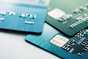 Selective focus credit cards with close up shot.