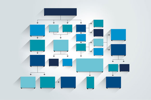organizational Flowchart. Blue Colored shadows scheme. 