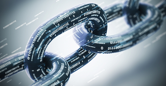 digital chain link with binary code imprinted on it